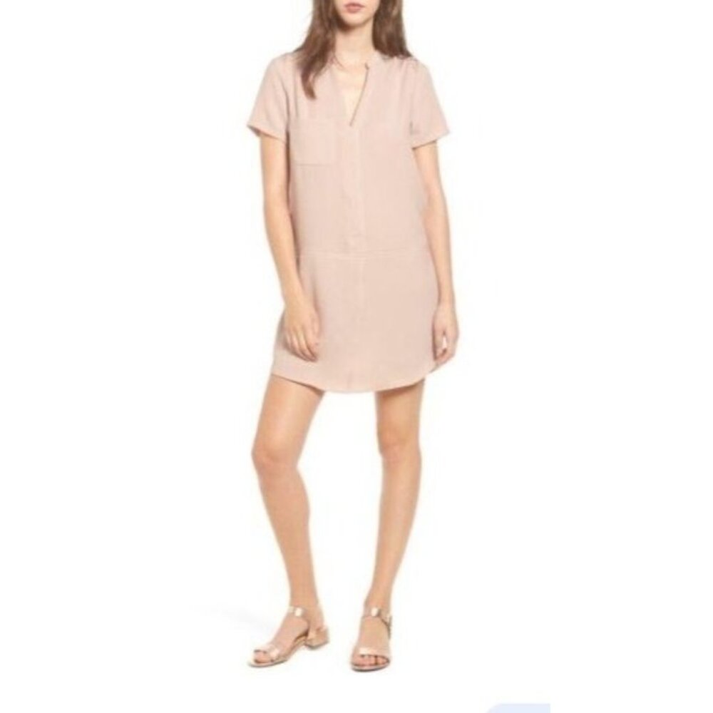 Lush Womens Short Sleeve V-Neck Shift Dress Small Blush Pink